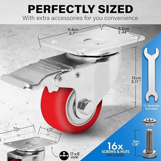 3 Inch Heavy Duty Casters Set of 4, Lockable Plate Caster Wheels - Image 2