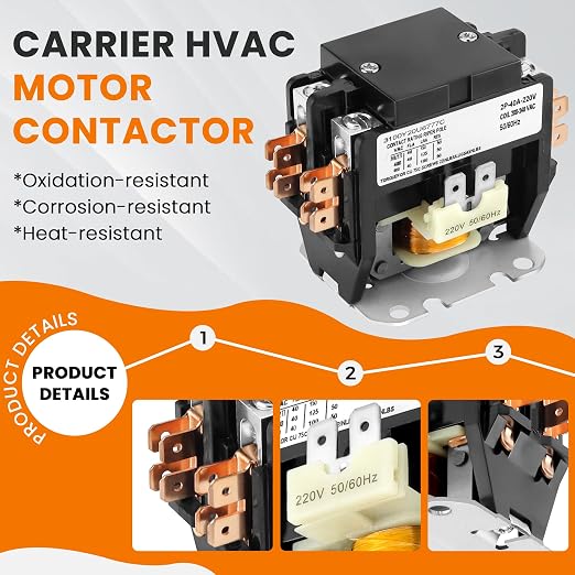 2 Pole Air Conditioner Contactor 40 Amp 220V Coil, AC Definite Purpose Contactor - Image 5