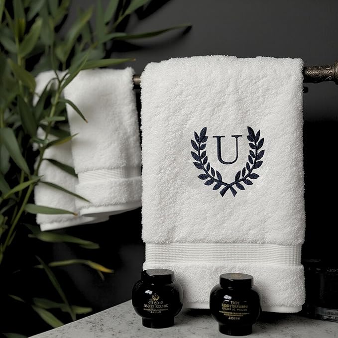 Decorative and Monogrammed Hand Towels for Bathroom Kitchen Makeup | Personalized Gift for Wedding-Bridal | Roman Font Custom Luxury Turkish Towel | Spa Collection, Oversized, 16 X 30 Inch, Set of 2