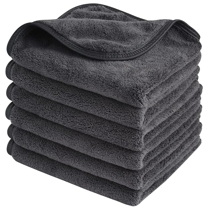 SINLAND Absorbent Coral Velvet Washcloth Ultra Soft Microfiber Face Towels 12 x 12 inch Multi-Purpose Face Cloths for Household and Sport