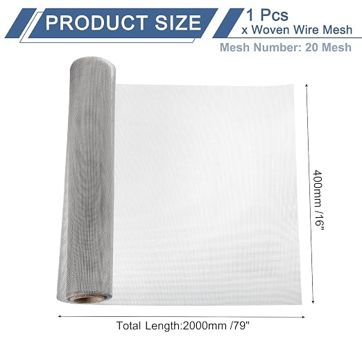 uxcell 20 Mesh 79" x 16" Woven Wire Mesh, 304 Stainless Steel Air Vent Filter - Image 2