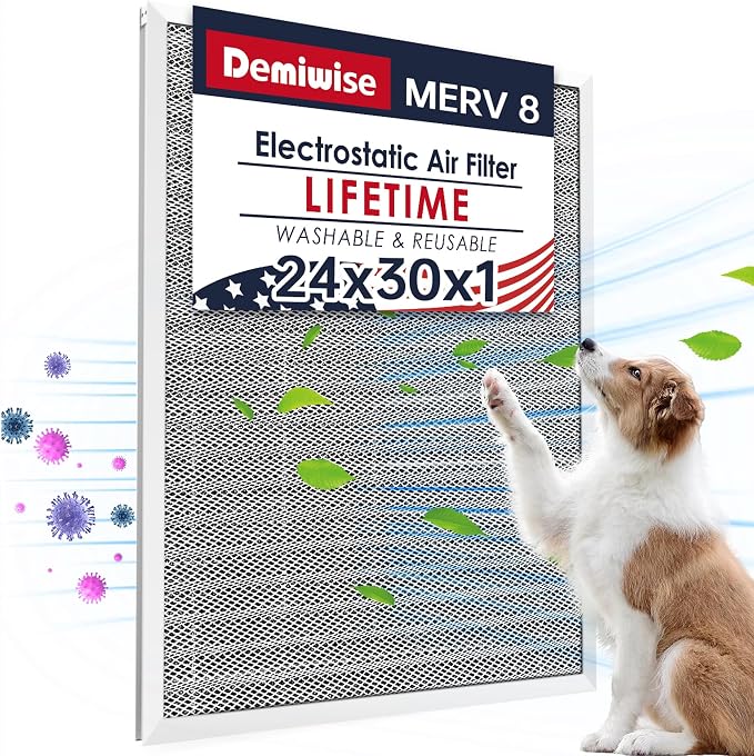 MERV 8 24x30x1 Lifetime Air Filter, Washable Electrostatic Aluminum AC/HVAC by Demiwise