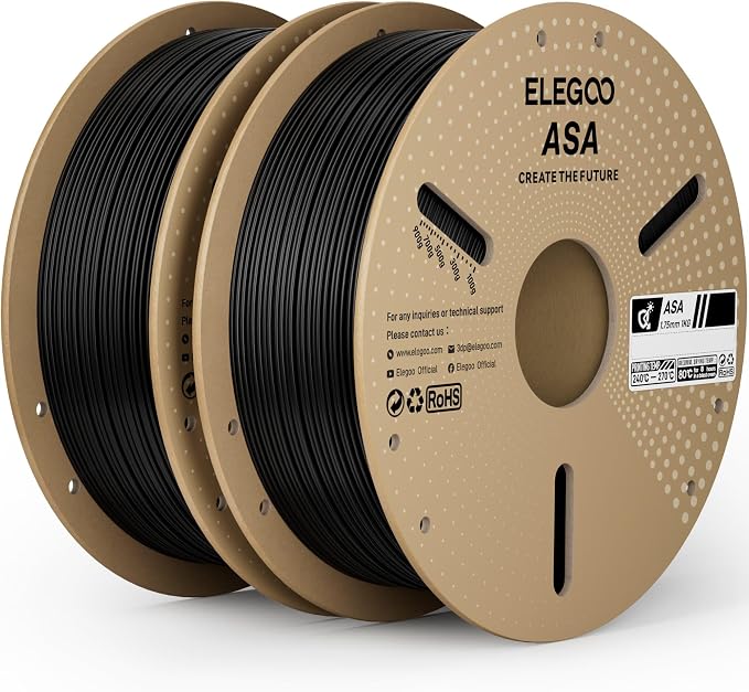 ELEGOO ASA Filament 1.75mm Deep Black 2KG, UV & Weather Resistant 3D Printer by ELEGOO
