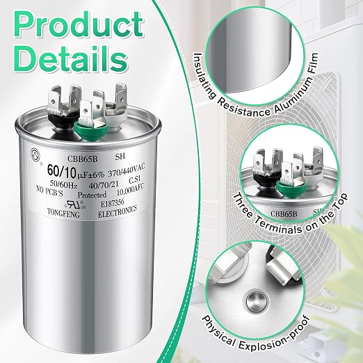60 +10 uF±6% 370/440V CBB65 Dual Run Round Capacitor - Image 3