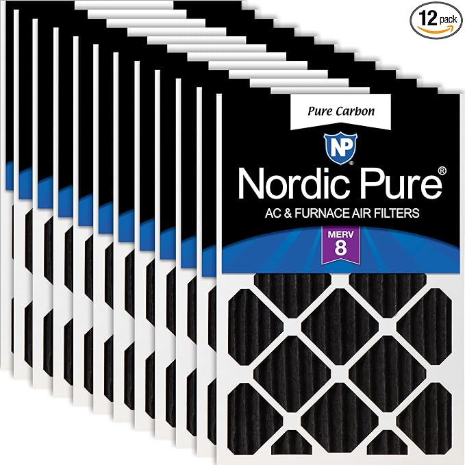 Nordic Pure 20x25x2 Pure Carbon Pleated Odor Reduction Merv 8 Furnace Filters by NordicPure