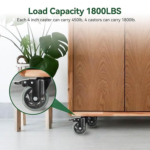 Caster Wheels 4 Inch, Swivel Plate Casters Set of 4 Heavy Duty 2000lbs - Image 5