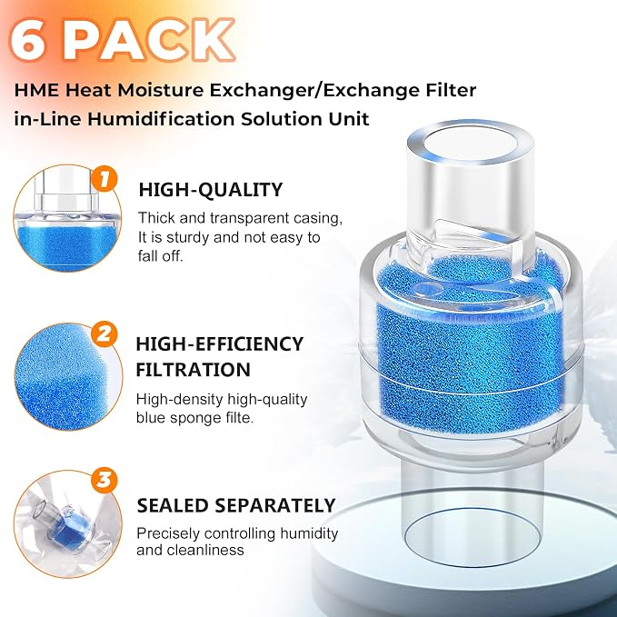 6 Pack HME Heat Moisture Exchanger/Exchange Filter in-Line Humidification - Image 2