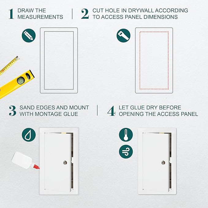 6" x 12" Lockable White Metal Access Panel. Service Shaft Door Panel with Key. Plumbing, Electricity, Heating, Alarm Wall Access Panel for Drywall. Bathroom Services Access Hole Cover.