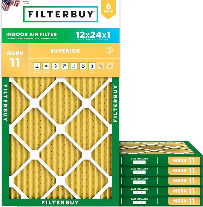 Filterbuy 12x24x1 Air Filter MERV 11 Superior Pet & Allergy Defense, by Filterbuy