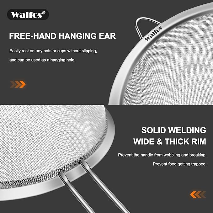 Walfos 8.6 Inch Large Fine Mesh Strainer, Kitchen Metal Food Strainers - Image 5