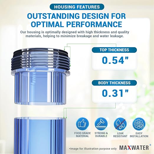Max Water Whole House 20" x4.5" Purple Clear WH Water Filter Housing 1 inch - Image 6