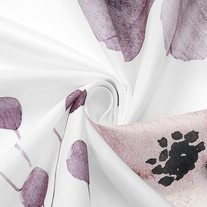 Gibelle Long Shower Curtain 72 x 78, Watercolor Floral Fabric Shower Curtain, Plum Beige Flower Decorative Bathroom Shower Curtain Set