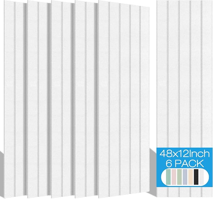 BUBOS Large Acoustic Panels, 6 Pack 48x12 Inch SoundProof Panels by BUBOS