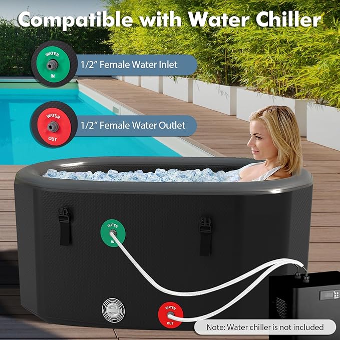 Goplus XL 129 Gal Oval Ice Bath Tub for Athletes, Inflatable Cold Plunge Tub w/Multiple Layered, Lid, Pump, Backpack, Portable Freestanding Ice Bath for Adults (129 Gal Oval, Black)