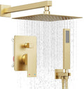 Shower System, Gold Shower Faucet Set with 12-Inch Rain Showerhead and Handheld Spray, Wall Mounted High-Pressure Showerhead Combo Set Included Valve and Trim, Brushed Gold