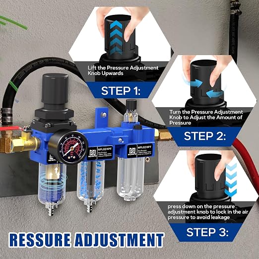 NEWPO 1/4" NPT Compressed Air Filter Regulator Lubricator Combo, Water/Oil Trap - Image 5