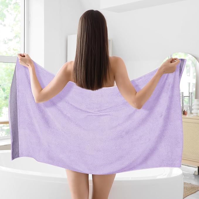 Belizzi Home Cotton 2 Pack Oversized Bath Sheet 35 x 70, Large Bath Sheet, Ultra Absorbent, Compact, Eco-Friendly and 100% Recyclable, Quick Drying and Lightweight Towel - Purple