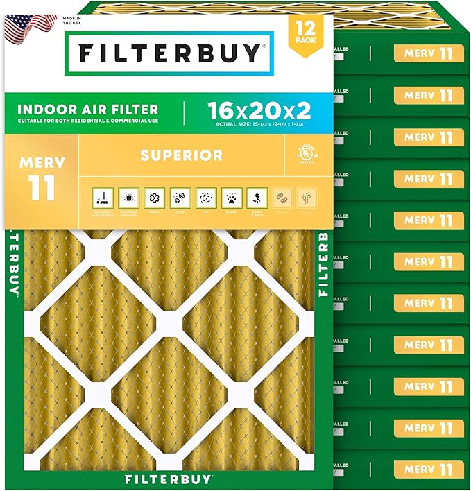 Filterbuy 16x20x2 Air Filter MERV 11 Superior Pet & Allergy Defense, by Filterbuy