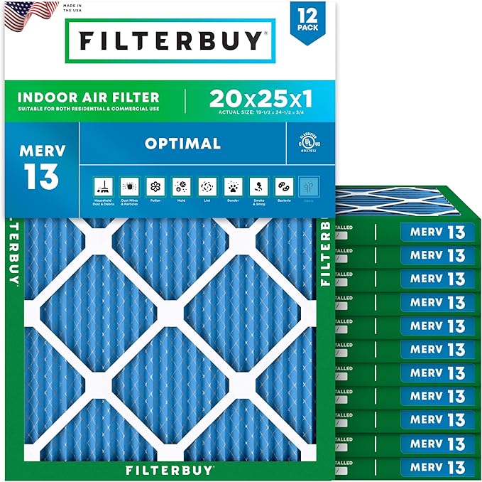 Filterbuy 20x25x1 Air Filter MERV 13 Optimal Smoke & Allergy Defense, by Filterbuy