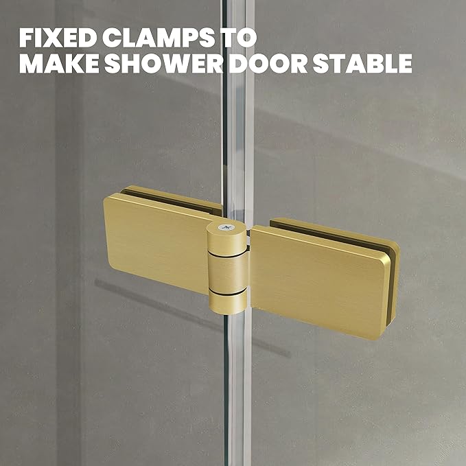 Bathtub Folding Shower Glass Door, 36" W*55" H Pivot H-Type Frameless Tub Shower Door, Clear Tempered Glass Shower Screen Panel for Bathroom, Brushed Gold
