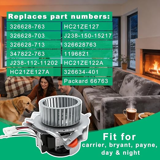326628-763 HC21ZE122A Furnace Draft Inducer Motor, Compatible - Image 2