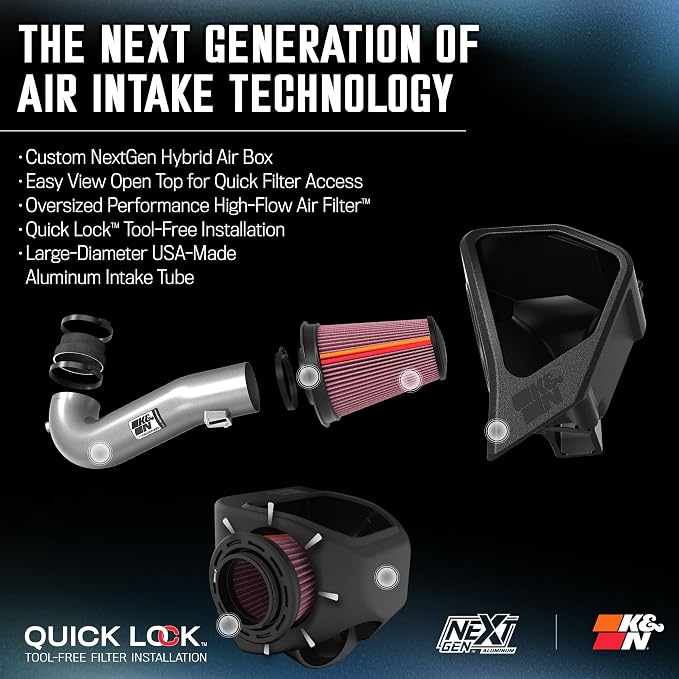 K&N NextGen Aluminum Cold Air Intake System: High-Flow Cotton Filter: Compatible - Image 2