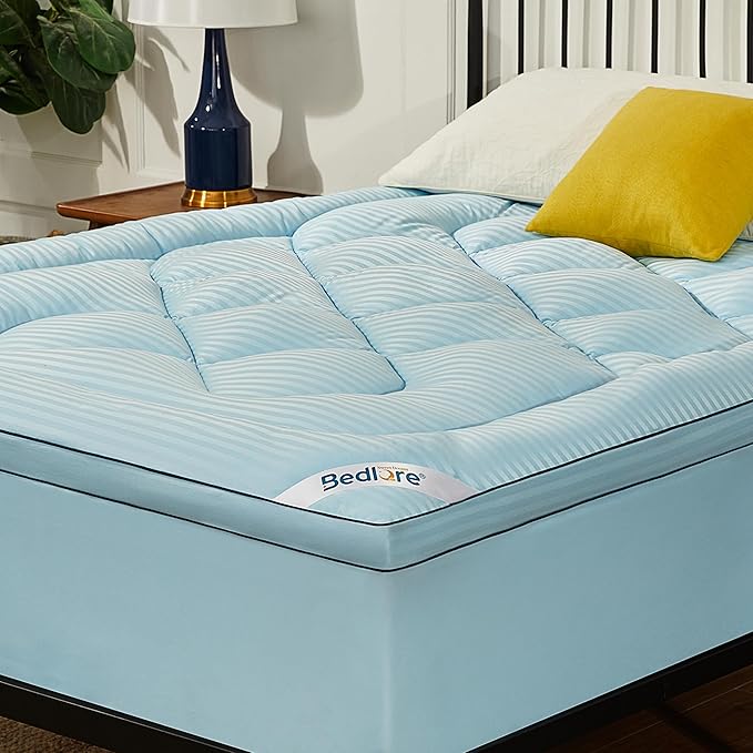 BEDLORE King Mattress Topper, Thick Pillow Top Pad for Back Pain Relief, Soft Mattress Cover with Deep Pockets 6-18 inch