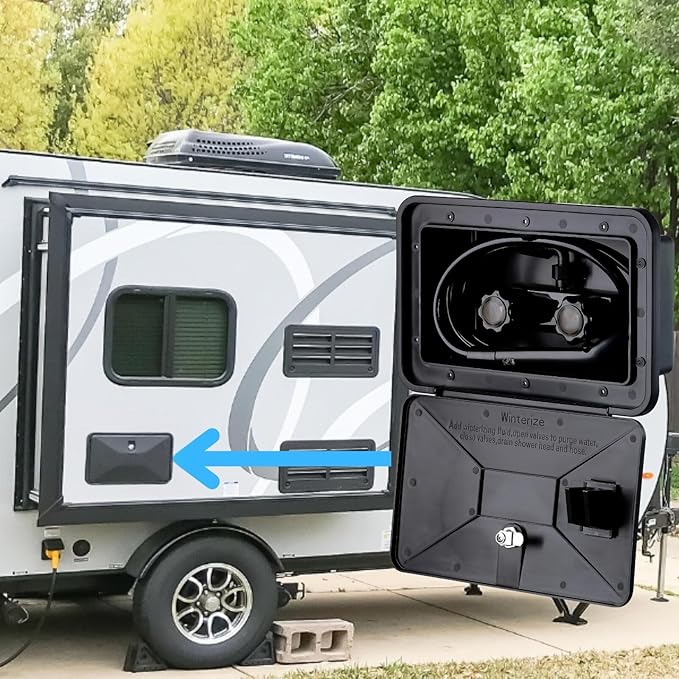 RV Exterior Shower Box Outdoor Camper Trailer Shower Kit with Shower Faucet Shower Head and Hose wall box portable use for Camper Van Travel Trailer Motorhome and Boat (Black)