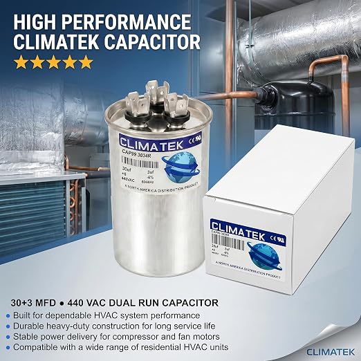 ClimaTek 30 + 3 MFD 370/440 Volt Dual Run Capacitor CAP99-3034R | 30/3 VAC | - Image 2