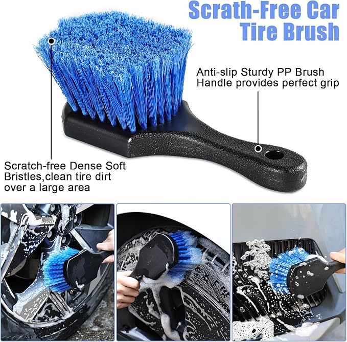 anngrowy 56.7" Car Wash Brush Mop Kit Mitt Sponge with Long Handle Car Cleaning Supplies Kit Tools Car Washing Duster Exterior Scratch Free, Chenille Replacement Head Extension Pole (Blue Set)
