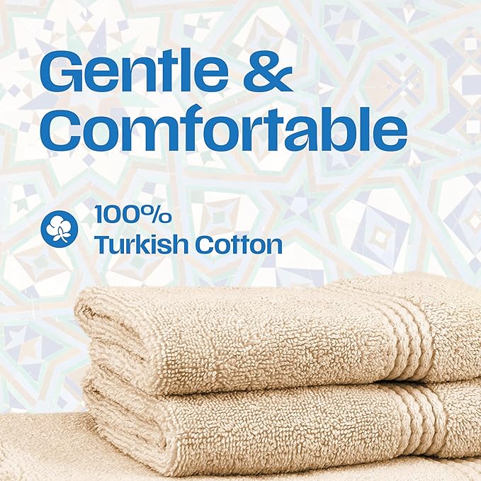 EastNBlue Lara Premium Bath Towel Set 6 Piece - Soft & Highly Absorbent Bathroom Towel Set, 100% Luxury Turkish Cotton, Flannel Bath Towels, 1 Bath Towel, 1 Hand Towel, 4 Washcloths - Beige
