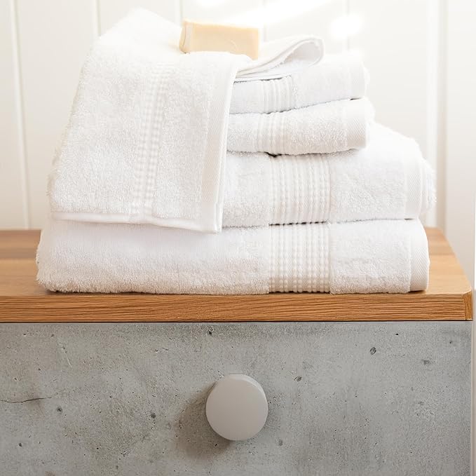 100% Turkish Cotton Towel Set of 6 - Soft, Plush & Super Absorbent - Premium Set with 2 Bath Towels, 2 Hand Towels, and 2 Washcloths - Made in Turkey (White, 6-Piece Towel Set)