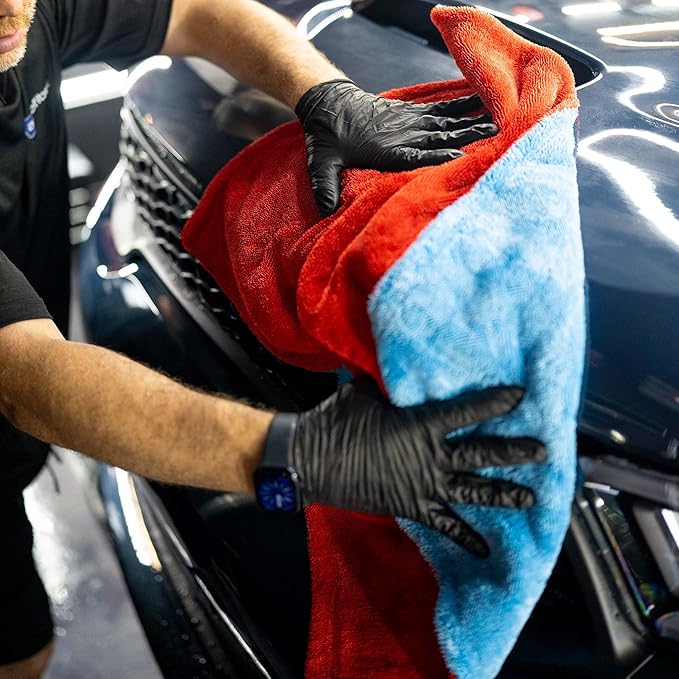 Autofiber Dreadnought Max Triple Layer Microfiber Car Drying Towel, Twist Pile, 1400GSM - Pack of 1, Blue/Red (30 inch x 40 inch)