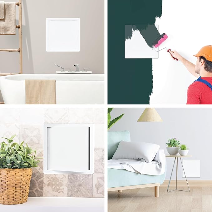 12" x 12" White Plastic Access Panel. Service Shaft Door Panel. Plumbing, Electricity, Heating, Alarm Wall Access Panel for Drywall. Bathroom Services Access Hole Cover