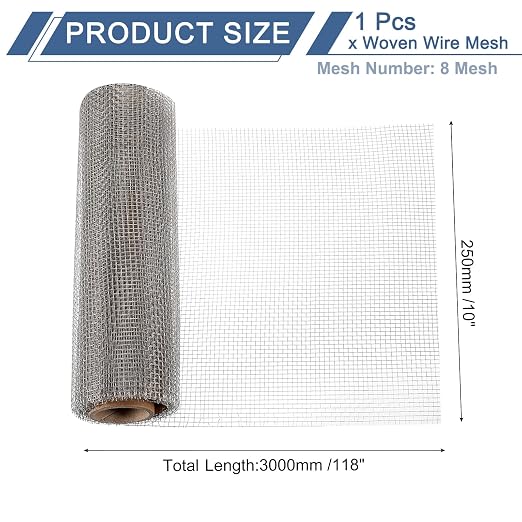 uxcell 8 Mesh 118" x 10" Woven Wire Mesh, 316 Stainless Steel Air Vent Filter - Image 2