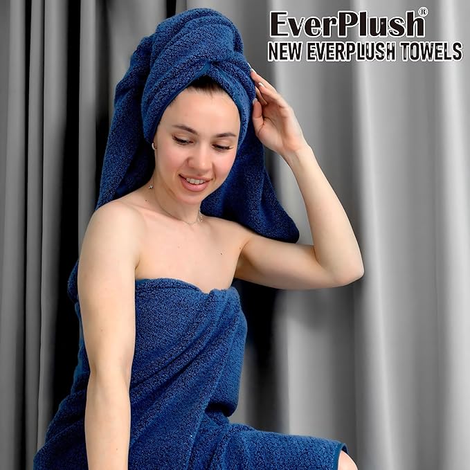 Everplush Diamond Jacquard 6 Pieces Bath Towel Set, Luxury Super Soft Oversized everplush Towels, Highly Absorbent everplush Diamond Jacquard Quick Dry Bath Towel for Bathroom Navy Blue Towel Set