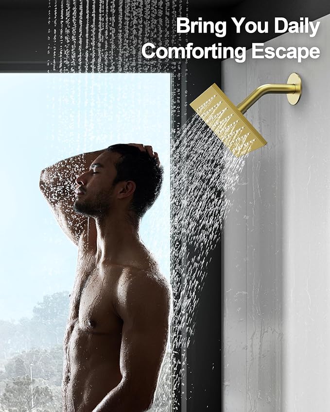 Thermostatic Shower System, Dual Rainfall Shower Heads for Ceilling & Wall Mounted with Handheld Sprayer, Brushed Gold