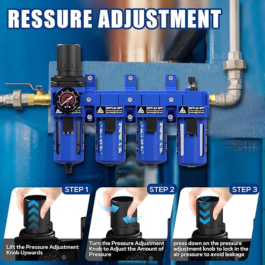 1/2" NPT Compressed Air Filter Regulator Lubricator Combo, Oil Water Separator - Image 5