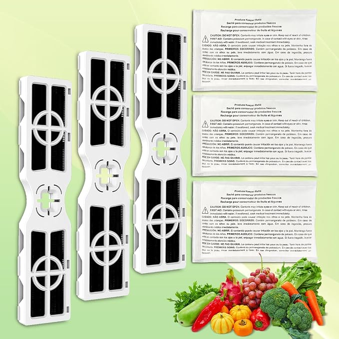 3 Replacement RAF-2 Air Filter And 3 Pack PK-1 Produce Saver Refills by Home