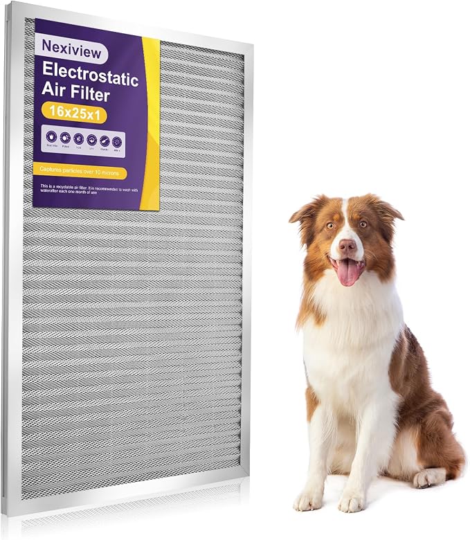 16x25x1 Furnace Filter-MERV8, Washable & Reusable Electrostatic Air Filter by Nexiview