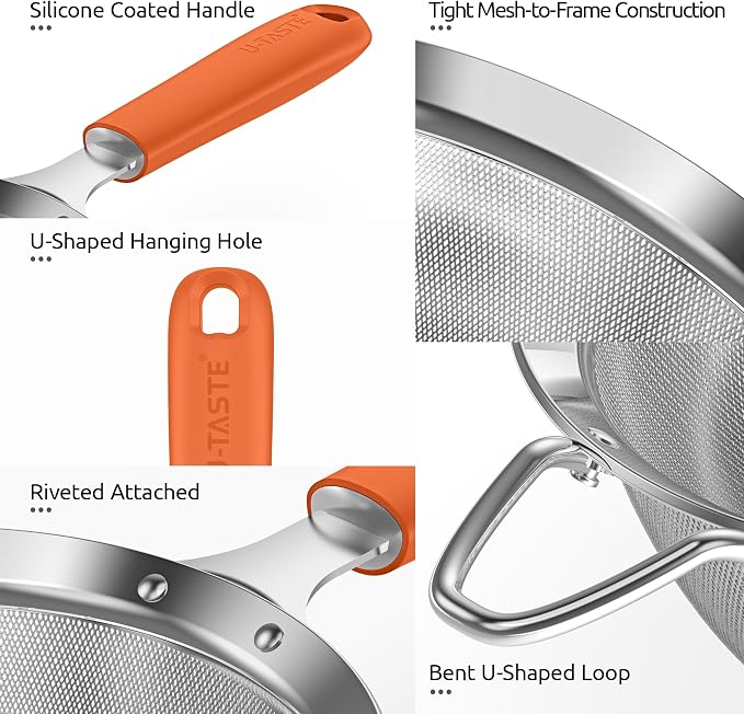 U-Taste Small Fine Mesh Strainer: 18/8 Stainless Steel 3.35in 30 Mesh Kitchen - Image 6