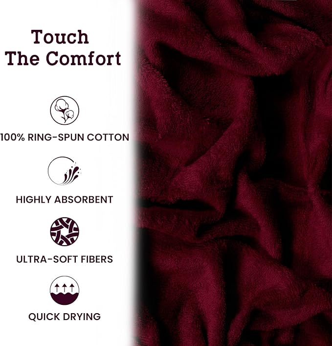 Casa Lino 4 Piece Bath Towel Set | 1 Bath Towel, 2 Wash Cloth, 1 Hand Towels | Bathroom Essentials for New Home, 100% Cotton Luxury Towels, Highly Absorbent Bathroom Set, Burgundy.