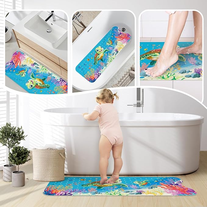 SHUCHING Baby Bath Mat for Tub Non Slip-40 X 16 Inch, Extra Long Kids Bathtub Mat Non Slip, Toddler Shower Mat for Bathroom, Sea Turtle
