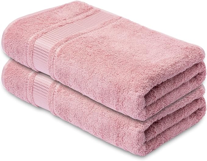 Melissa Linen, 2 Piece Bath Towel Set, Turkish Cotton Bath Towels for Bathroom, Absorbent, Quick Dry, Durable and Soft Shower Towel, 28 in x 55 in, Spa and Hotel Quality, (Pink Bath Towels)