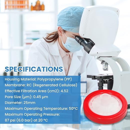 RC Membrane Syringe Filter 25mm Diameter 0.45um Pore Size Syringe Lab Filter - Image 2