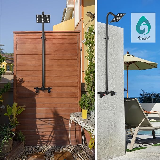 Aolemi Outdoor Shower Kit Fixtures 6 Inch Center with Adjustable Slide Bar,6 Inch Showerhead,2-Handle with Mix Valve,Matte Black