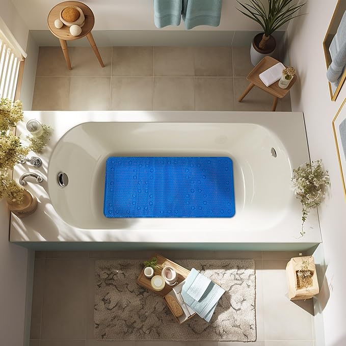 Double Layer Foam Non Slip Bathtub Mat 37x17in, More Comfortable and Thicker Tub Mat Than Ordinary Foam Shower Mat, Bath Mat for Tub with Suction for Comfort and Safety (Royal Blue, 36'' x 17'')