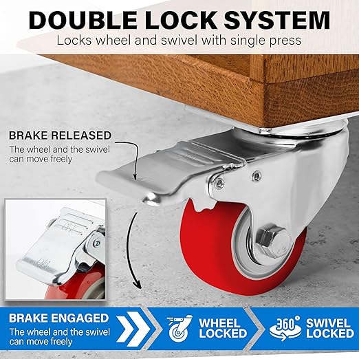 3 Inch Heavy Duty Casters Set of 4, Lockable Plate Caster Wheels - Image 4