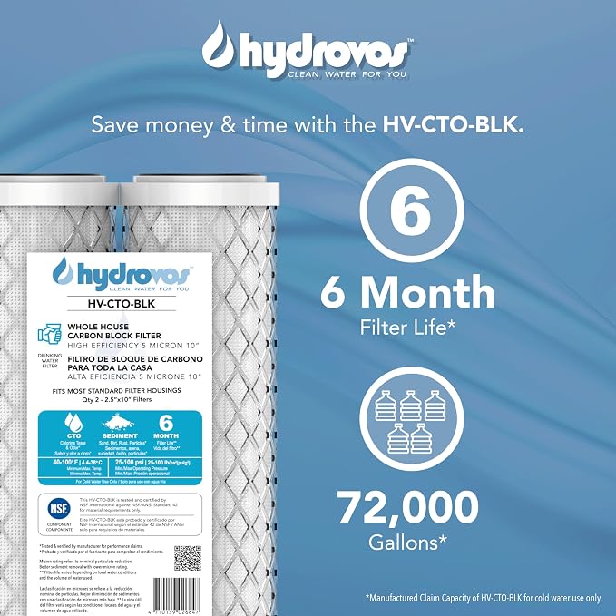 HYDROVOS CTO Carbon Block 5-Micron Sediment Water Filter, NSF Certified - Image 5