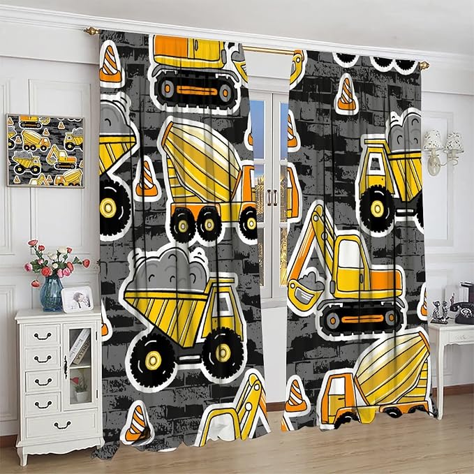 Kids Construction Excavator Window Curtains - Image 3